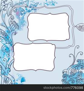 Square frame with winter blue frosty christmas pattern