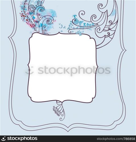 Square frame with winter blue frosty christmas pattern