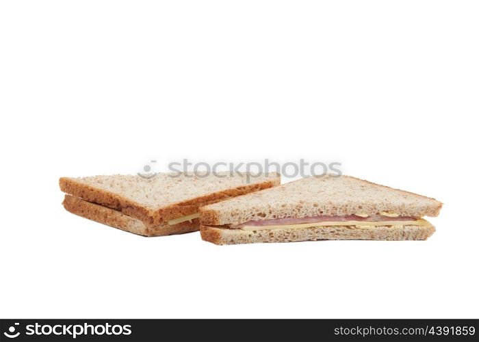 Square ham and cheese sandwich