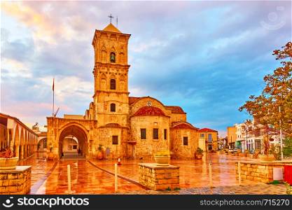Square in Larnaca and Church of Saint Lazarus, Cyprus