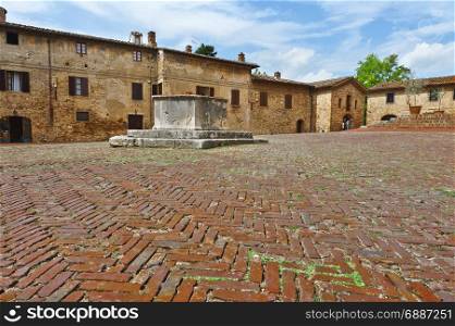 Square in the Medieval City of Gimignano in Italy