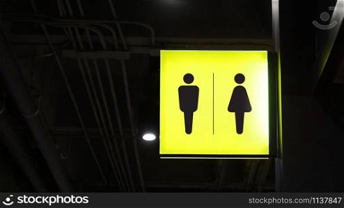 Square lightbox restroom signage hang on wall