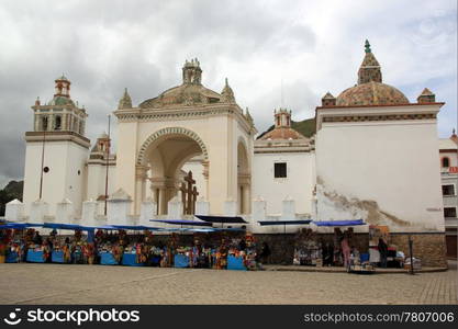 Square near the church in Copacobana, Bolivia