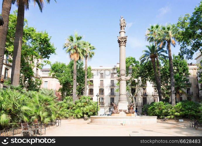 Square of Duc Medinaceli, Barcelona at summer day, Barcelona, Catalonia Spain. Embankment of Barcelona