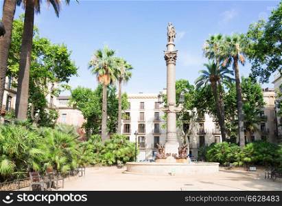 Square of Duc Medinaceli, Barcelona at summer day, Barcelona, Catalonia Spain. Embankment of Barcelona