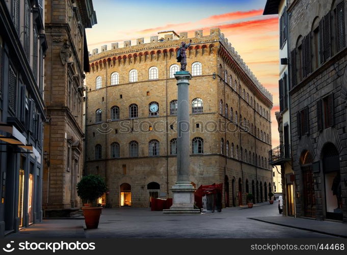 Square of Holy Trinity and Column of Justice in Florence, Italy