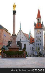 square of medieval city with monument. Munich. Germany