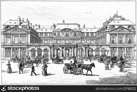 Square of royal palace, vintage engraved illustration. Paris - Auguste VITU ? 1890.