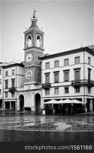 Square of the Three Martyrs (Piazza Tre Martiri) in Rimini, Italy/ Black and white urban photography