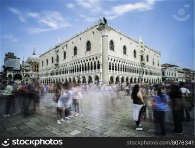Square San Marco in Venice. Motion blurred people on the square