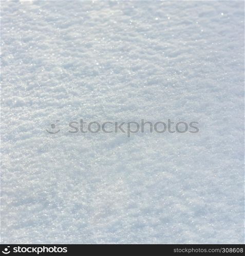 Square snow texture background with space for copy. Selective soft focus, shallow depth of field.. Snow Texture Background