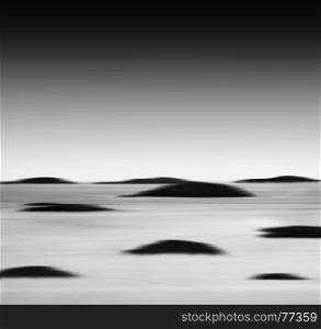 Square vibrant black and white ocean landscape islands abstraction background backdrop. Square vibrant black and white ocean landscape islands abstracti
