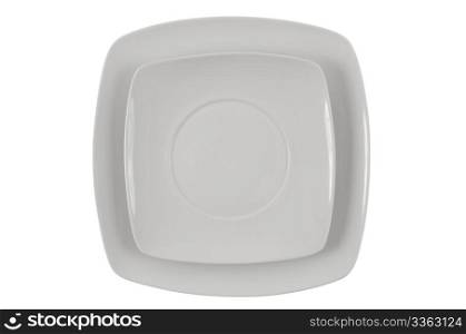 Square white plates isolated on white background.