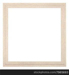 square wooden textured narrow picture frame with cut out blank space isolated on white background