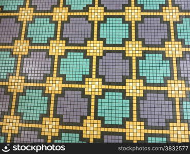 Squares of yellow, black, purple and turquoise