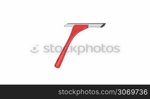 Squeegee with red handle spin on white background