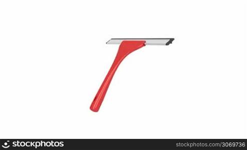 Squeegee with red handle spin on white background