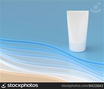 Squeeze tube for applying cream or cosmetics on a pastel blue background.