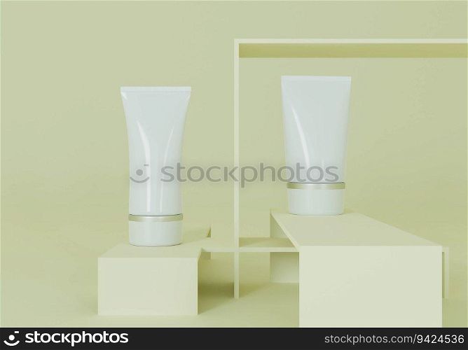 Squeeze tube for applying cream or cosmetics on a pastel gray background.