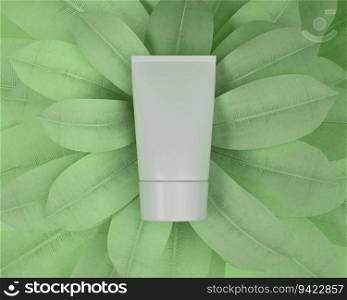 Squeeze tube for applying cream or cosmetics on a pastel green background.
