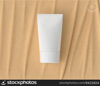 Squeeze tube for applying cream or cosmetics on a pastel orange background.
