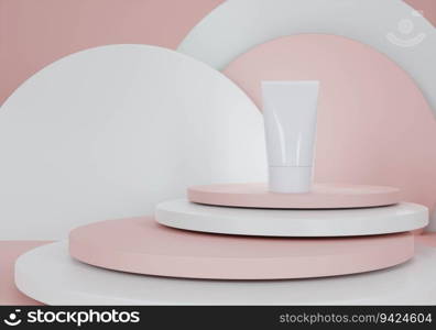 Squeeze tube for applying cream or cosmetics on a pastel pink background.