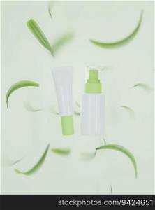 Squeeze tubes and sprays for carrying cosmetics or medicines on white background.