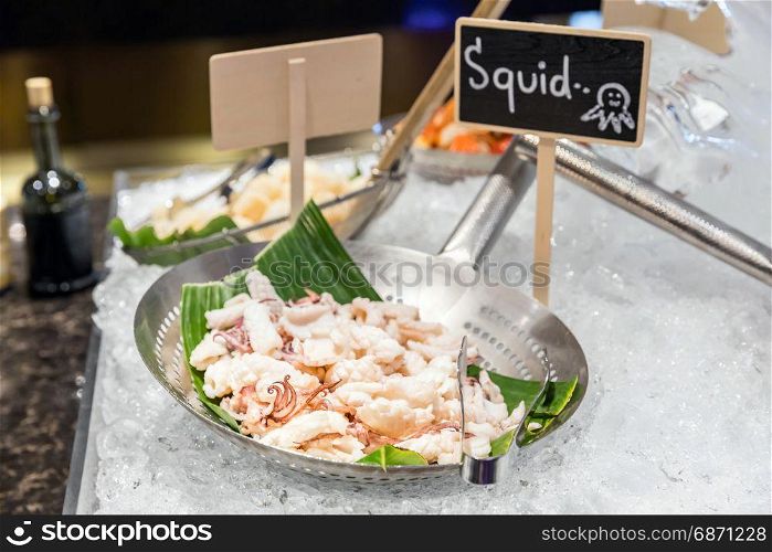 Squid cuttlefish seafood on ice