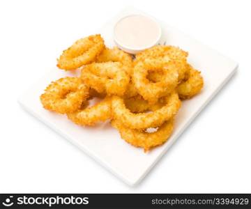 squid rings, fried in batter, clipping path