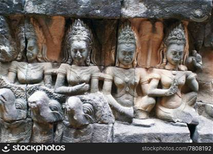 Srone girls on the wall of temple, Angkor, Cambodia