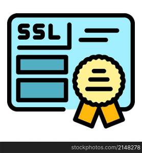 Ssl certification icon. Outline ssl certification vector icon color flat isolated. Ssl certification icon color outline vector