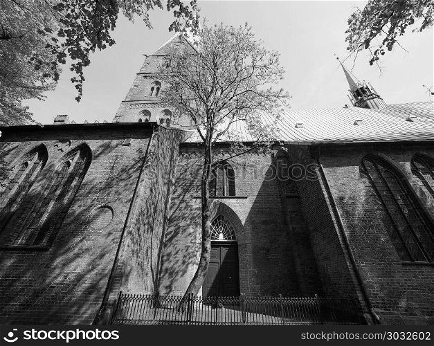St Aegidien church in Luebeck bw. St Aegidien (St Giles) church in Luebeck, Germany in black and white