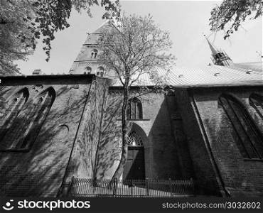 St Aegidien church in Luebeck bw. St Aegidien (St Giles) church in Luebeck, Germany in black and white