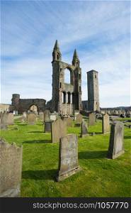 ST ANDREW, SCOTLAND APRIL 10, 2015: St Andrew cathedral in Scotland on sunny day