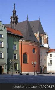 St. Barbara&rsquo;s Church in Maty Rynek (Rynek Square) in the city of Kracow in Poland.