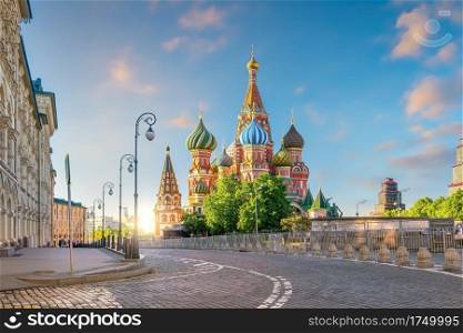 St. Basil’s Cathedral on Red Square in Moscow Russia at sunrise