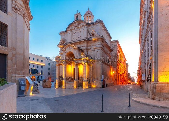 St Catherine of Italy church, Valletta, Malta. The Roman Catholic Church of St Catherine of Alexandria or St Catherine of Italy during morning blue hour, Valletta, Malta