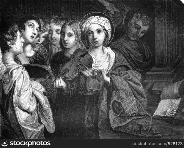 St. Cecilia, by Domenichino, vintage engraved illustration. Magasin Pittoresque 1847.