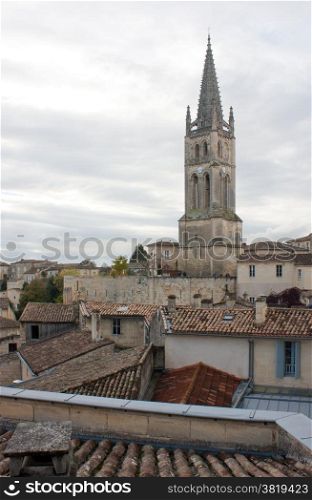 St. Emilion. View on the church of St. Emilion in France