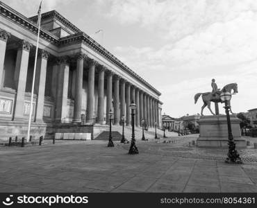 St George Hall in Liverpool. St George Hall concert halls and law courts on Lime Street in Liverpool, UK in black and white