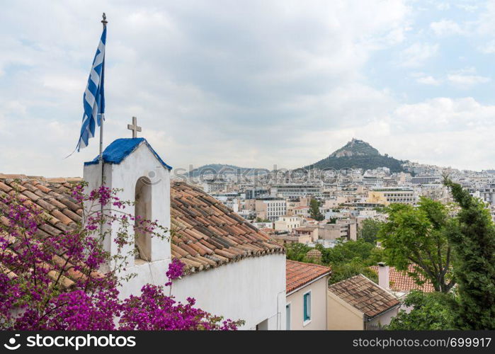 St George on the Cliff church in ancient district of Anafiotika in Athens just below the Acropolis. St George on the Cliff church in ancient district of Anafiotika in Athens