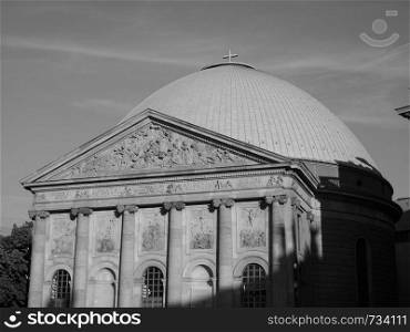 St Hedwigs kathedrale catholic cathedral in Bebelplatz in Berlin, Germany in black and white. St Hedwigs catholic cathedral in Berlin in black and white