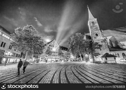 St Jakob Church and city square at night, Nuremberg - Germany.