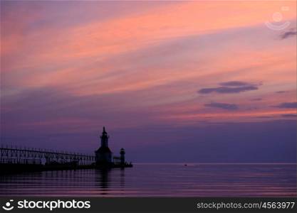 St. Joseph North Pier Lights, built in 1906-1907, Lake Michigan, MI, USA