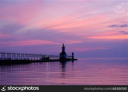 St. Joseph North Pier Lights, built in 1906-1907, Lake Michigan, MI, USA