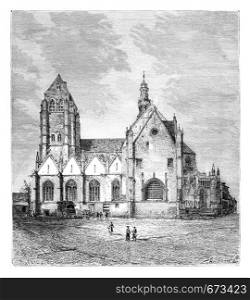 St. Leonard's Church, Zoutleeuw, Belgium, drawing by Clerget based on a photograph, vintage illustration. Le Tour du Monde, Travel Journal, 1881