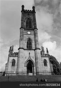 St Luke church in Liverpool. The St Luke church in Liverpool, UK in black and white