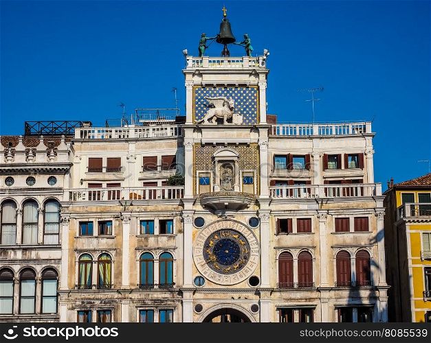 St Mark clock tower in Venice HDR. HDR Torre dell Orologio (meaning Clock Tower) in San Marco square in Venice, Italy