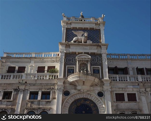 St Mark clock tower in Venice. Torre dell Orologio (meaning Clock Tower) in San Marco square in Venice, Italy