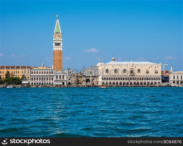 St Mark square seen fron St Mark basin in Venice HDR. HDR Piazza San Marco (meaning St Mark square) seen from San Marco basin in Venice, Italy